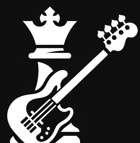 Playful Pastime logo: a chess queen holding a bass guitar